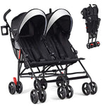 BABY JOY Double Umbrella Stroller, Lightweight Travel Side by Side Twin Stroller with Large Storage, Cup Holder, 5-Point Safety Harness, Adjustable Canopy & Compact Fold for Infant and Toddler (Black)
