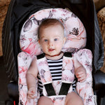 Infant Car Seat Insert, Enlarged Head Support for Baby Carseat, Reversible Newborn Insert with 3 Strap Covers, 2-in-1 Baby Car Seat Cushion for Stroller, Swing, Bouncer, Rocker - Pink Floral