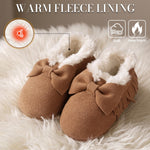 HONGTEYA Baby Moccasins with Fur Fleece Rubber Soles Warm Snow Boots Leather Baby Shoes for Boys Girls