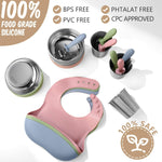 Yinder 15 Pack 304 Stainless Steel Baby Feeding Set Baby LED Weaning Supplies Kids Bowls with Removable Silicone Shell Spoons Forks Silicone Pocket Bibs Cup for Toddler Food Feeding Dishwasher Safe