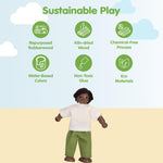 PlanToys® Wooden Dad Dollhouse Figurine – Dark Skin Tone | Poseable Doll with Bendable Rope Arms & Legs | Montessori Pretend Play Doll House People for Kids (1:12 Scale)