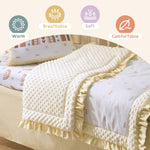 ROBUD 5-Piece Crib Bedding Set for Boy Girls, Nursery Bedding Standard Size with Boho Quilt, Crib Sheet, Crib Skirt, Pillowcase and Diaper Bag (Beige Rainbow)
