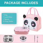 Stylish Kitchen Kids Bento Lunch Box with Bag – Leakproof Stainless Steel Bento Box for School, 3 Compartments, Soup Bowl, Spoon & Chopsticks, Lunchbox Set for Girls & Boys (Blue)