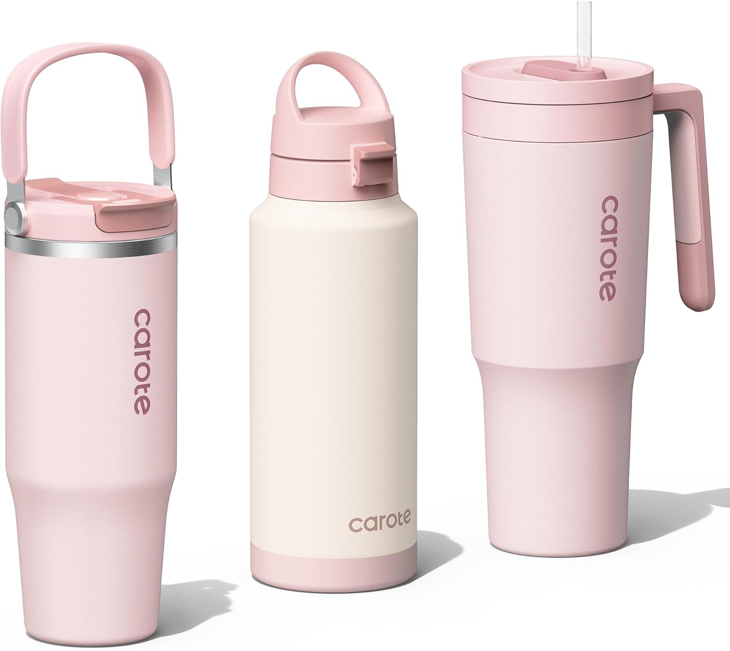 CAROTE 3-Pack Insulated Stainless Steel Water Bottles with Upgraded Leakproof Tech, Car Holder Fit & Scratch-Resistant, 32/32/40 oz Travel Straw Tumblers Set for Home/Car/Outdoor (Macaron)
