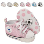 Yibubu Baby Glitter Canvas Sneakers Fashion Shiny Lace-Up Infant Shoes for Girls Boys, Soft Sole Crib Shoes for First Walkers (0–18 Months) (Purple, Infant, 6 Months, Age, US Footwear Size System, Medium)