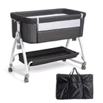 JOYMOR 3 in 1 Baby Bassinet, Bedside Bassinet for Baby, with Comfy Mattress and Wheels, 6 Height Adjustable Easy Folding Portable Bedside Crib for Newborn (Black)