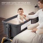 ANGELBLISS 3 in 1 Baby Bassinet, Rocking Bassinets Bedside Sleeper with Comfy Mattress and Wheels, 6 Height Adjustable Easy Folding Portable Bedside Crib for Newborn Infant (Dark Grey)