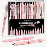 Four Candies Writing Ink Pens with Black & Pink Ink and 2Pack Highlighter, Cute Retractable 0.5mm Smooth Writing Pens,Pink Pens for School, Office Girly Stationery Aesthetic Desk Accessories Set of 14