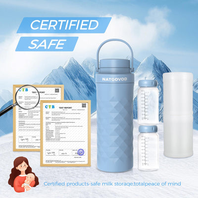 22oz Portable Breast Milk Cooler for Travel,24H Ice-Free Cooling Breastmilk Storage Bottles Container with 2pcs Baby Bottles for Breastmilk Storage,Baby Breastfeeding Essential, Blue