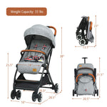 BABY JOY Lightweight Baby Stroller, Compact Toddler Travel Stroller for Airplane with 5-Point Harness, Adjustable Backrest/Footrest/Canopy, Storage Basket, Easy One-Hand Fold, Gray