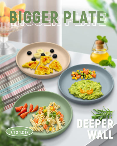 Qyeejong Classic Toddler Plates with Suction 2 Pcs, BPA Free Silicone Baby Suction Plates, Stick Dinner Dishes for Baby Toddler Kids, Dishwasher Safe, Stackable