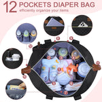 Pritent Diaper Bag Tote, Diaper Baby Bags with Pacifier Case, Shoulder Straps, Stroller Clips, Waterproof Large Mommy Maternity Travel Baby Tote for Mom and Dad, black
