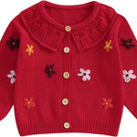 Toddler Baby Girl Cardigan Sweater Flowers Button Up Knitted Tops Infant Fall Winter Clothes