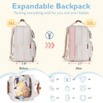 mommore Diaper Bag Backpack, Large Diaper Bag Expandable for 2 Kids/Twins, Durable Baby Bag with Changing Pad, Water Resistant Travel Diaper Backpack for Mom Dad