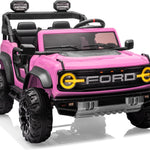 24V Ride on Toys for Big Kids, Licensed Ford Bronco Raptor 2 Seater Ride on Cars with Remote Control, Ride on Truck w/ 4-Wheeler Suspension, 3 Speeds, Led Lights, Bluetooth (24V, Pink)