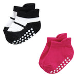 Hudson Baby Unisex Baby Non-Skid No-Show Socks, Pink Black, 12-24 Months