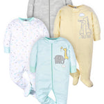 Gerber Unisex Baby 4 Pack Sleep 'N Play Footie Animals Green Preemie