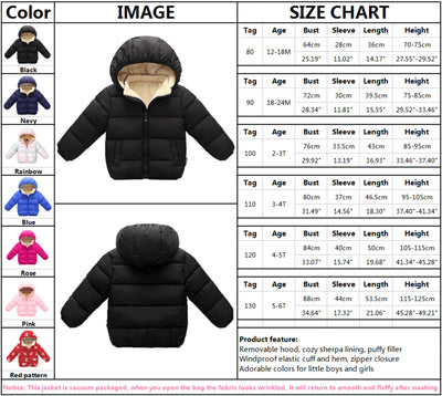 Kimjun Toddler Baby Hooded Puffer Jacket Boys Girls Kids Thicken Warm Winter Coat Fleece Outerwear black 80