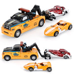haomsj Truck Toys for Kids 9 PCS Playsets Tow Truck Toy and City Carrier Vehicle,Transport Truck with Die Cast Metal Racing Cars for Boys and Girls Age 3-5 Years