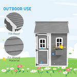 Outsunny Playhouse for Kids, Outdoor Wooden Playhouse with Floor, Door, Windows & Planter Box for 3-8 Year Olds, Backyard, Lawn, Garden, Gray