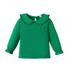 Magic Park 12M-6Y Baby Girl Long Sleeve Blouse Toddler Ruffle T-Shirt Kid Solid Color Tee Casual Tops Winter Clothes (12 Months, Long Green)