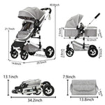 Kinder King 2 in 1 Convertible Baby Stroller, Folding High Landscape Infant Carriage, Newborn Reversible Bassinet Pram, Adjustable Canopy, Diaper Bag, Anti-Shock Toddler Pushchair Stroller, Light Grey