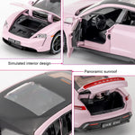 LOVEPOSELY 1:32 Car Model Compatible for Porsche Taycan Diecast Toy Car, Collectible Zinc Alloy Pull Back Vehicles Toy with Sound and Light for Adult Boys Girls 3 4 5 6 7 8 (Pink)