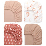 4 Pack 52''x28'' Muslin Crib Sheets Neutral Soft and Breathable Cotton Baby Sheets 9in Thick for Girl Boy Standard Fitted Crib Mattress(Boho Rainbow & Sun)