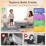 BIERUM Kids Couch, 12PCS Modular Kids Play Couch with Blanket, Kids Sofa for Playroom & Indoor, Convertible Toddler Couch for Girls and Boys