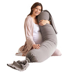 bbhugme Adjustable Pregnancy Pillow – Full Body Support for Side Sleeping - Adjustable Firmness and Shape - Supports Back, Legs, Belly, HIPS for Pregnant Women - Removable Cover - Stone