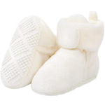 Pro Goleem Fleece Baby Booties, Warm Cozy Baby Slippers, Stay On Sock Shoes, Easy to Put on, Unisex Baby Gifts, Soft Non-Slip Adjustable Newborn Boots for Boys and Girls 6-12 Months, White