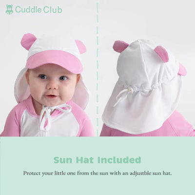 Cuddle Club UPF 50+ Baby Sunsuit with Sun Hat for Newborns, Infants & Toddlers, Sun Protection Rashguard & Swimsuit