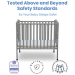 Delta Children Folding Portable Mini Baby Crib with 1.5-inch Mattress - Greenguard Gold Certified, Grey