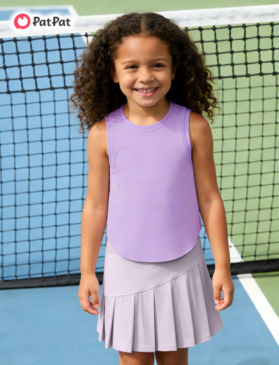 PATPAT Girls 2 Piece Tennis Skirt Set Size 5-6 Purple Tank Tops and Purple Skort Athletic Sets Sleeveless Tops + High Waisted Pleated Skort 2 Piece Outfits Girls Clothes Summer Outfits Activewear