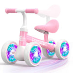 DRAMATION Baby Balance Bike for 1 Year Old Girls, 10-18 Months Toddler Balance Bike with No Pedal 4 Silence Wheels, Baby Walker, 1st Birthday Gift (Colorful Lighting)