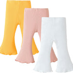 SOBOWO Baby Girl Flare Pants 3 Pack Toddler Solid Ribbed Ruffle Bell Bottoms Pants Trousers Fall Outfits