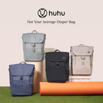 Huhu Diaper Bag Backpack – Large Baby Bag for Moms & Dads – Water-Resistant, Unisex Travel Kit for New Parents – Includes Changing Pad and 2 Organizer Pouches (Midnight Black)