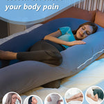 Meiz Pregnancy Pillows, Cooling Silky Pregnancy Pillows for Sleeping, 65" U Shaped Full Body Maternity Pillow for Pregnant Women, with Washable Jersey Cotton Cover, Blue
