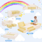 HAHASOLE Kids Couch, Modular Toddler Couch, Kids Sofa with Ottomans, Foam Play Blocks, Climbing Playset with Slide Stairs, Convertible Plush Sofa for Playroom