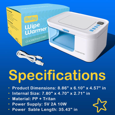 ChoserStar Baby Wipe Warmer and Dispenser Portable Heated Diaper Wipe Heater with Fast Heating, Large Capacity, and Anti-Dry Out (no Charger Block)