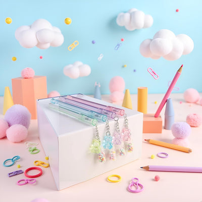 Calsgkspray Gel Pen Pendant Pen Cute Drifting Bottle Bear Pendant Gel Pen Stationery Sweet Lovely Erasable Pens School Office Supplies Rollerball Pens(bear random 1pc)