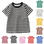 Toddler Boys Girls Striped Short Sleeve Tees Soft Cotton Crewneck T-Shirt for Kids Basic Shirts (Brown, 6-12 Months)