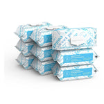 Stack of unscented wipes packaging on a white background