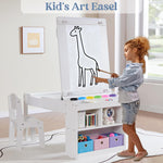 GABHX Kids Art Table and Chair Set, 3-in-1 Easel & Craft Table for Coloring Drawing Painting, Kids Art Desk Includes 6 Paint Cups, 6 Storage Bins & Paper Roll Holder
