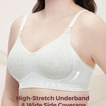 Momcozy Nursing Bras for Breastfeeding, Soft U.S. Cotton Seamless Maternity Bra, Fixed Padding, Wireless Pregnancy Light Gray