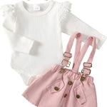 Kucnuzki Newborn Baby Girl Clothes Toddler Long Sleeve Ruffle Romper Top Infant Skirt Set Little Girl Overall Dress