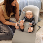 BabyBjörn Bouncer Balance Soft, Tri-Fabric, Sand Grey | 2-in-1 Adjustable Baby Bouncer Seat and Toddler Chair, Newborn to Toddler (8-29 lbs), 4 Positions, Lightweight & Portable
