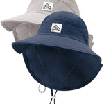 Kids Sun Hat with Neck Flap, UPF 50+, Quick Dry Beach Hat for Baby Boys Girls (US, Age, 2 Years, 8 Years, Light Gray+Navy Blue)