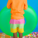 RUGGEDBUTTS Boys UPF50+ Stretch Swim Trunks - Neon Citrus Color Block, 3-6m