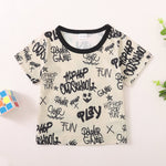 Kucnuzki Apricot Cotton Blend 18-24 Months Boy Outfit, Breathable Short Sleeve Graphic Tees Tops & Shorts Set, Summer Outfits for Toddler Boys